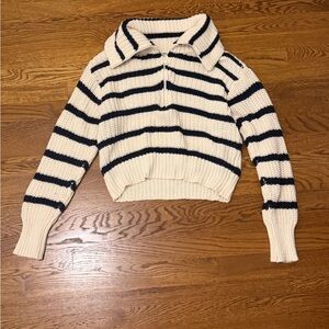 American Eagle Outfitters Cream and Black Striped Turtleneck Sweater